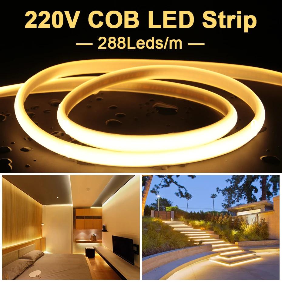 AC 220V COB LED Ʈ , ſ   , EU  ÷, IP65 , Ž  , 288 LED/M